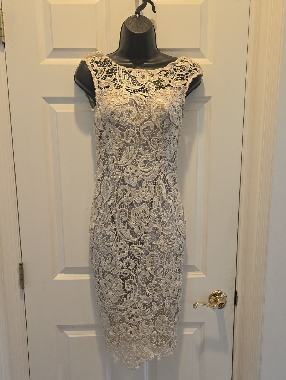 Sleeveless Lace Sheath Midi Dress S Floral Crochet Overlay Sweetheart Low Back